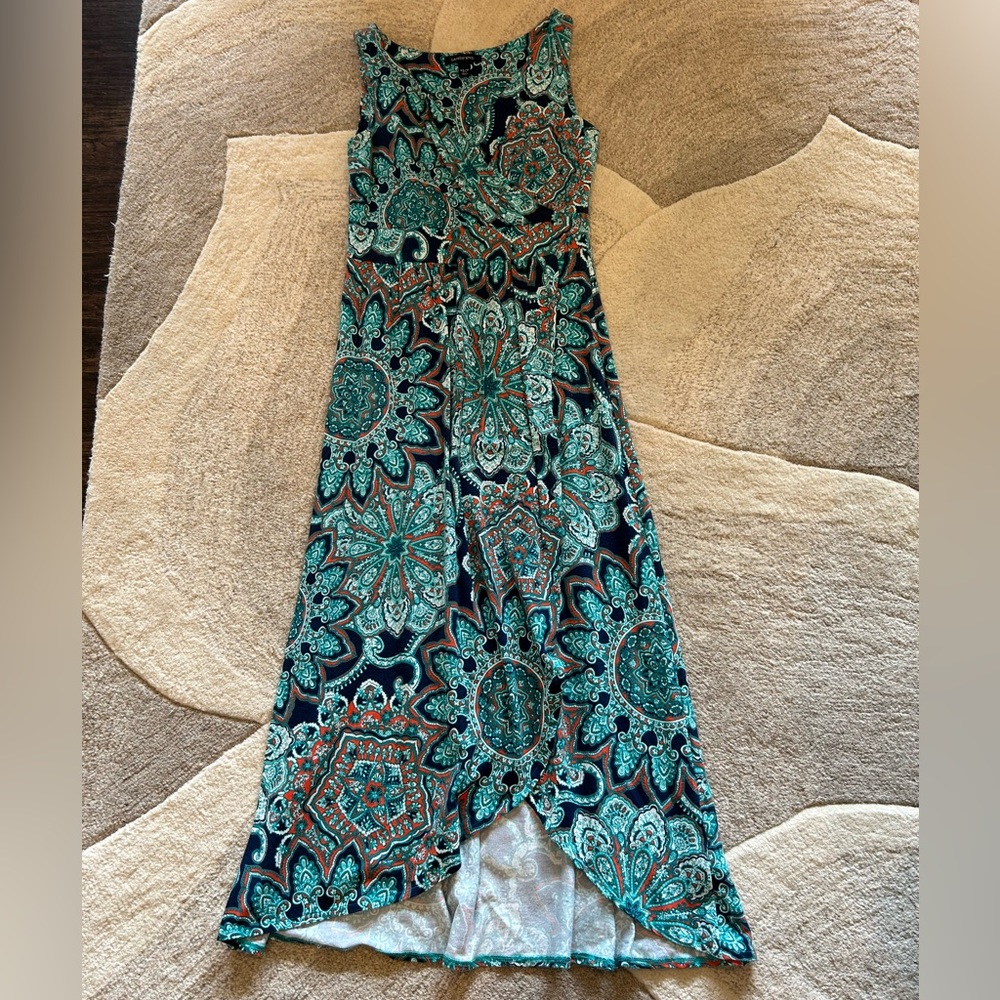 Land’s End Navy Blue Paisley Maxi Dress XS Petite